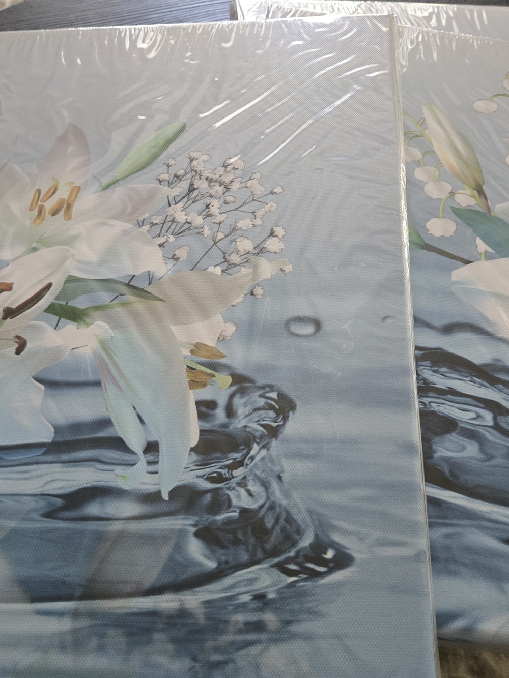 Floral Water Canvas Prints  4 Pc Set in Light Blue